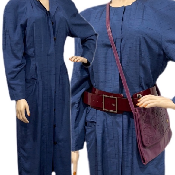 Vintage Tahari Blue Sleek Coat Dress - Picture 7 of 17